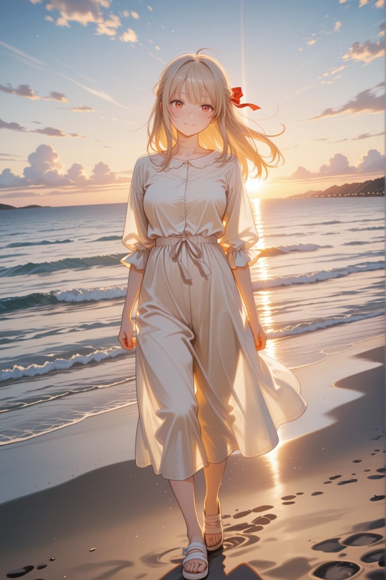 夕暮れの海辺｜Stable Diffusion プロンプト作例（呪文図書館）