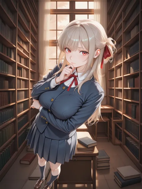 Rinka waiting in the library (After-School Seconds with Rinka)
