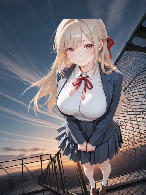 Rinka on the rooftop at dusk (After-School Seconds with Rinka)