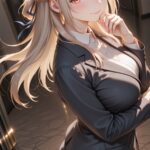 🍓 きゅんとする　Golden Lobby Anime Art of a Suit Girl｜大理石の廊下で振り返るスーツ姿