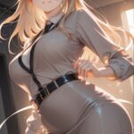 逆光の廊下とシャツワンピース姿のOLのAIイラスト｜Backlit Corridor Office Anime Art