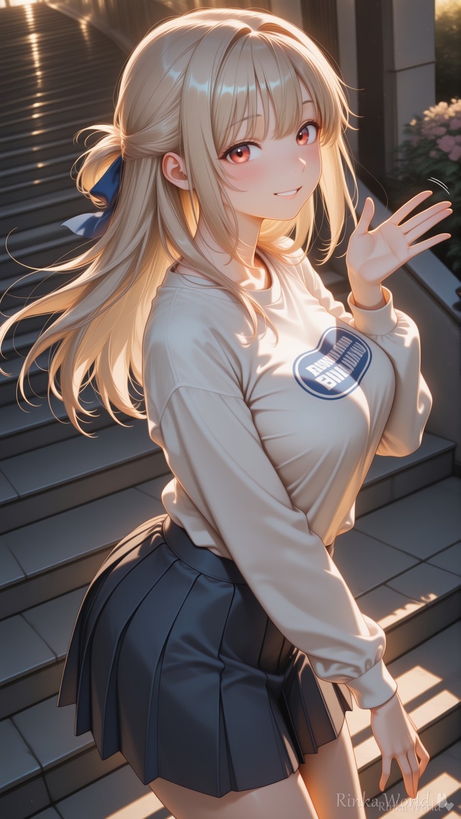 夕日の階段で、手振ってみたの🌇