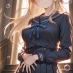 ⭐ 自信作　Dreamy Staircase Anime Art of a Uniform Girl｜シャボン玉きらめく踊り場で…