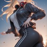 🌇 きらめく夕焼け　屋上ジャージコーデのAIイラスト｜Sunset Rooftop Tracksuit Anime Art