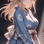 🌙 静かな夜に　紺色浴衣のAIイラスト｜Starry Night Yukata Anime Art