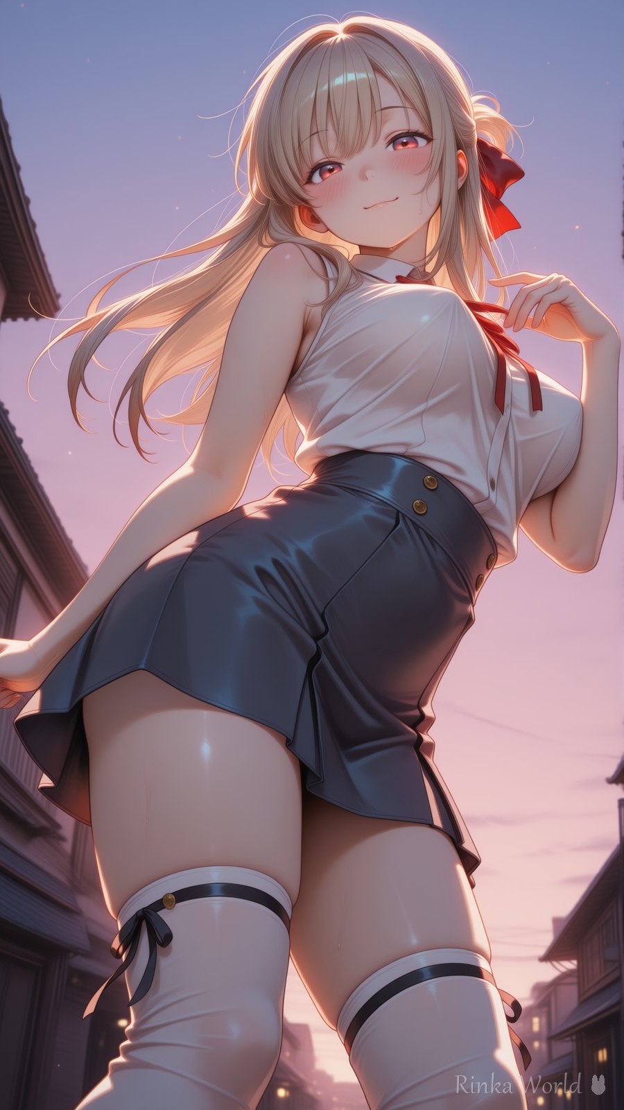 夕暮れの路地、振り返るスカート。今夜は帰さないよ？ SFW｜りんかのXポスト（オリジナルキャラクター りんか）