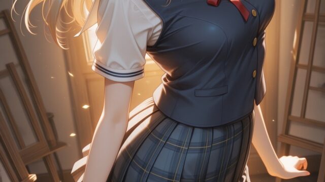 陽だまりの美術室で弾むセーラー服のAIイラスト｜Sunlit Art Room Sailor Uniform Anime Art