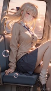 🪄 世界観づくりに凝った　夕陽差し込む電車の窓辺で　制服女子｜Golden Hour Train Window School …