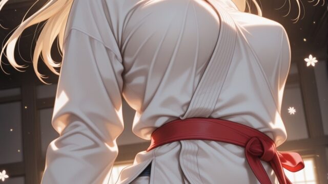 赤帯そよぐ静かな和室の白装束のAIイラスト｜White Haori Anime Art in a Tranquil Room