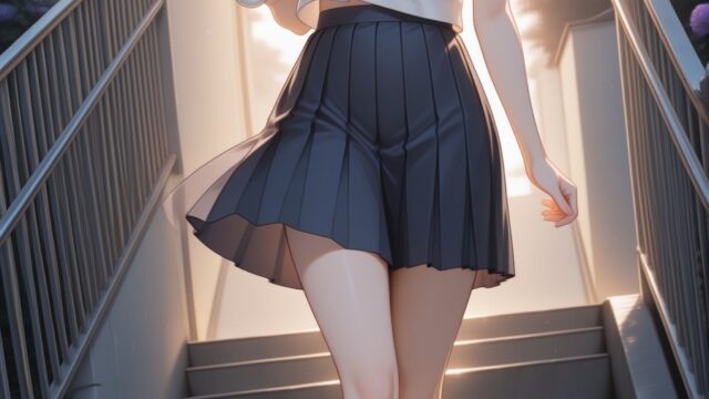 月明かりの階段とセーラー服の女の子のAIイラスト｜Moonlit Staircase Sailor Uniform Anime Art