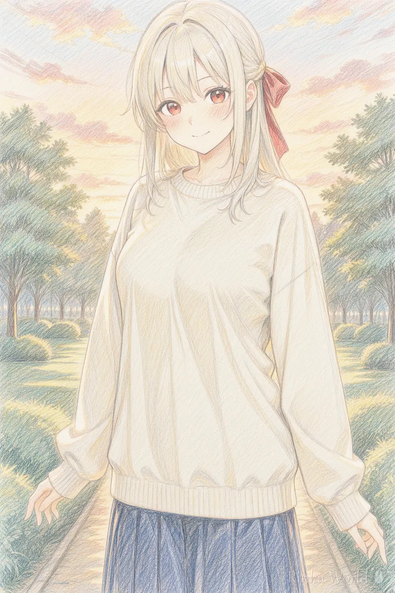 色鉛筆風の手描きタッチで描いた女の子のイラスト（AI画像生成の絵柄の比較）