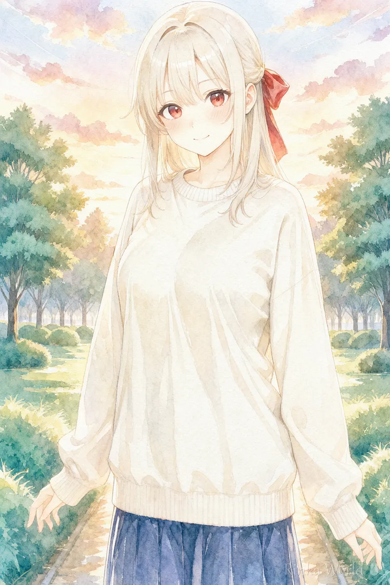 水彩風の淡い色で描いた女の子のイラスト（AI画像生成の絵柄の比較）