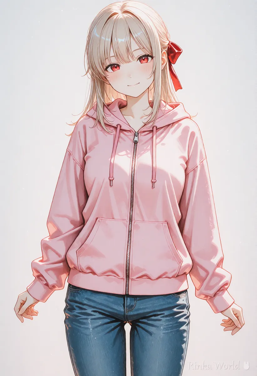 輪郭がくっきり描かれた全身のアニメの女の子、解像度を上げても崩れにくい動画素材の例