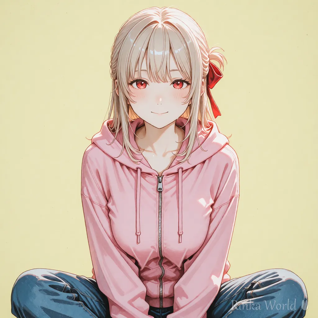 正方形1:1の比率で描いた女の子の上半身のイラスト、正方形の動画向けの1コマ目の例