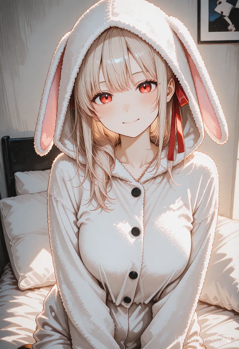 うさぎの着ぐるみパジャマを着た女の子のアニメイラスト