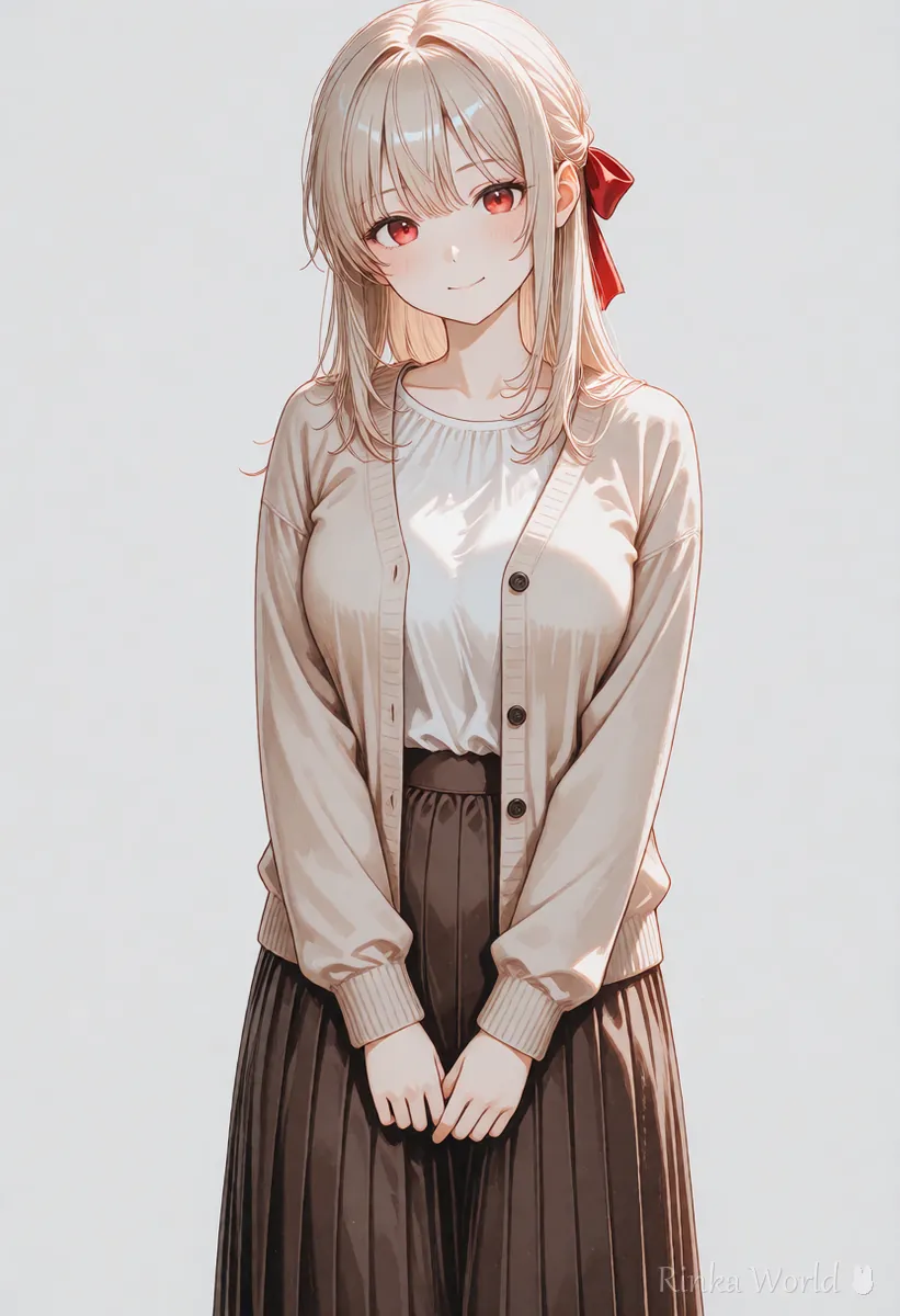 背景透過しやすい灰色の単色背景に立つ女の子の全身イラスト　立ち絵の例
