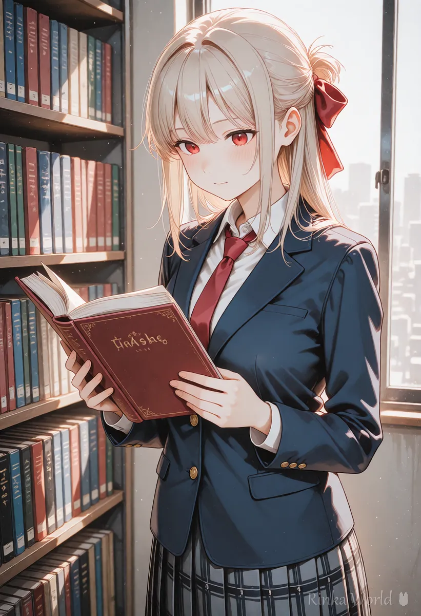 本を両手で持って読む女の子のアニメイラスト