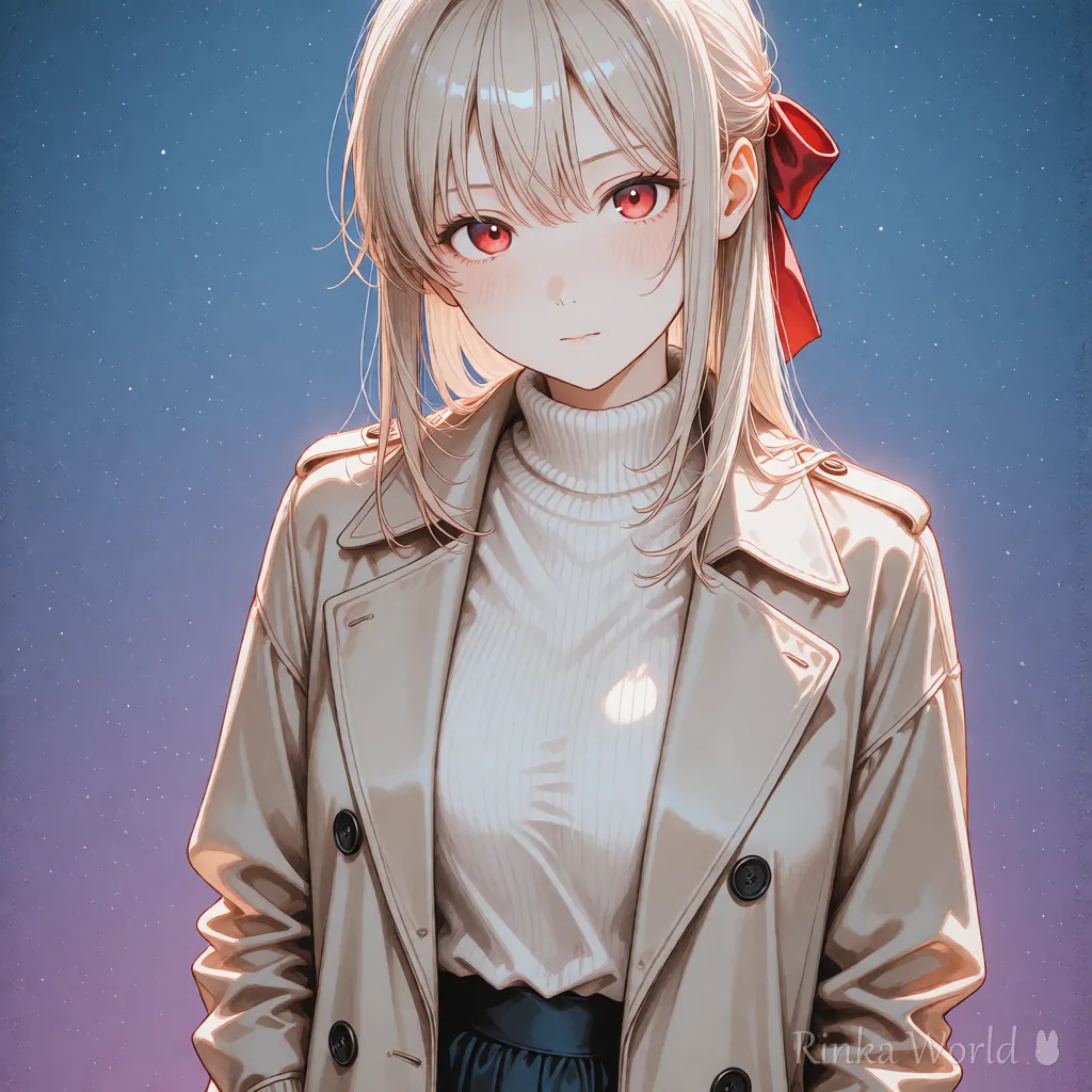 グラデーションの背景でクールな表情のアイコン向けの女の子のアニメイラスト