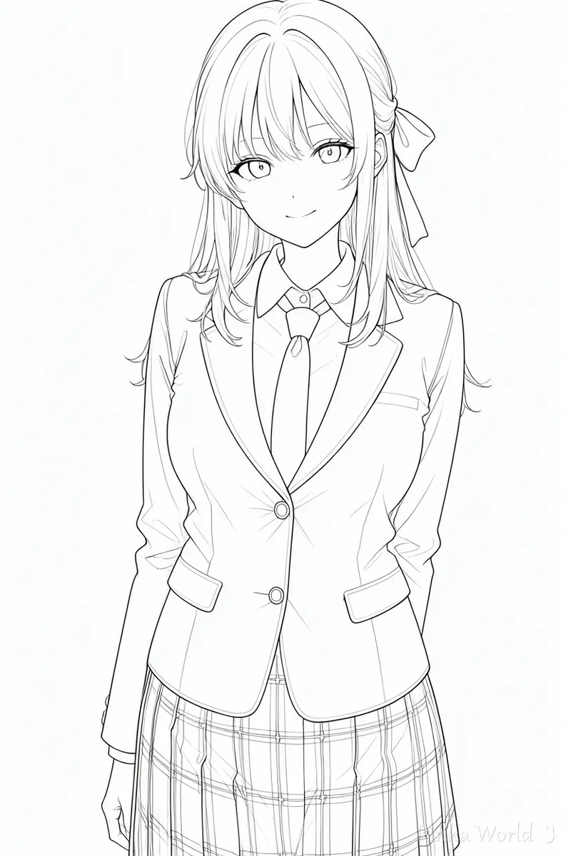 白い紙に黒いペンで描いたような、きれいな線画の女の子のアニメイラスト