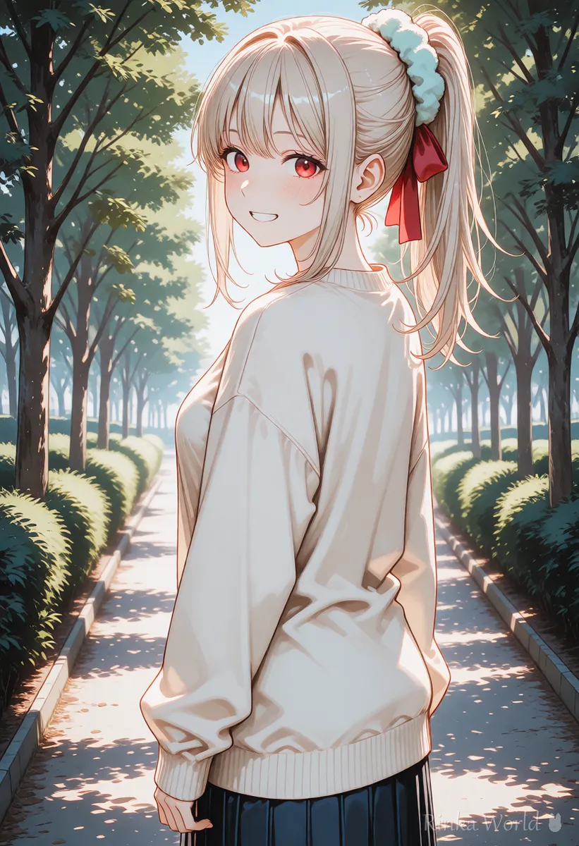 シュシュでまとめたポニーテールの女の子のアニメイラスト