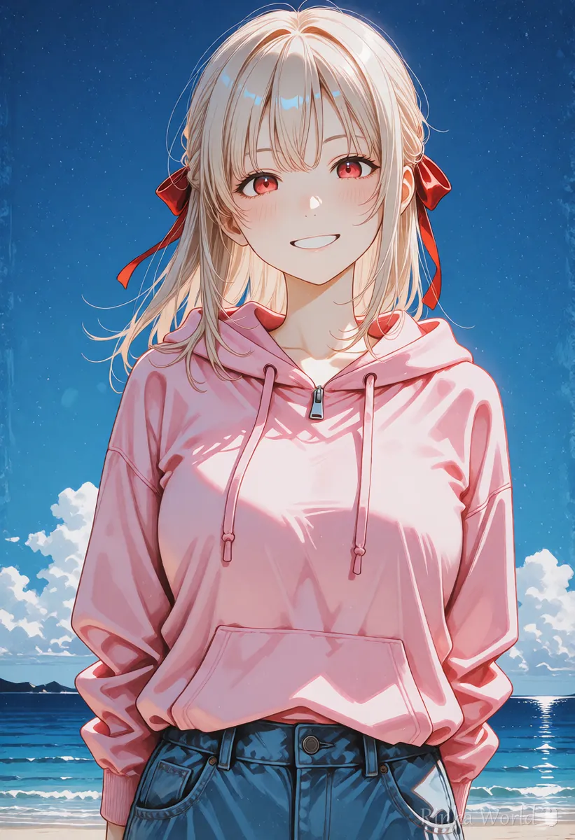 彩度の高い鮮やかな色のアニメの女の子のイラスト