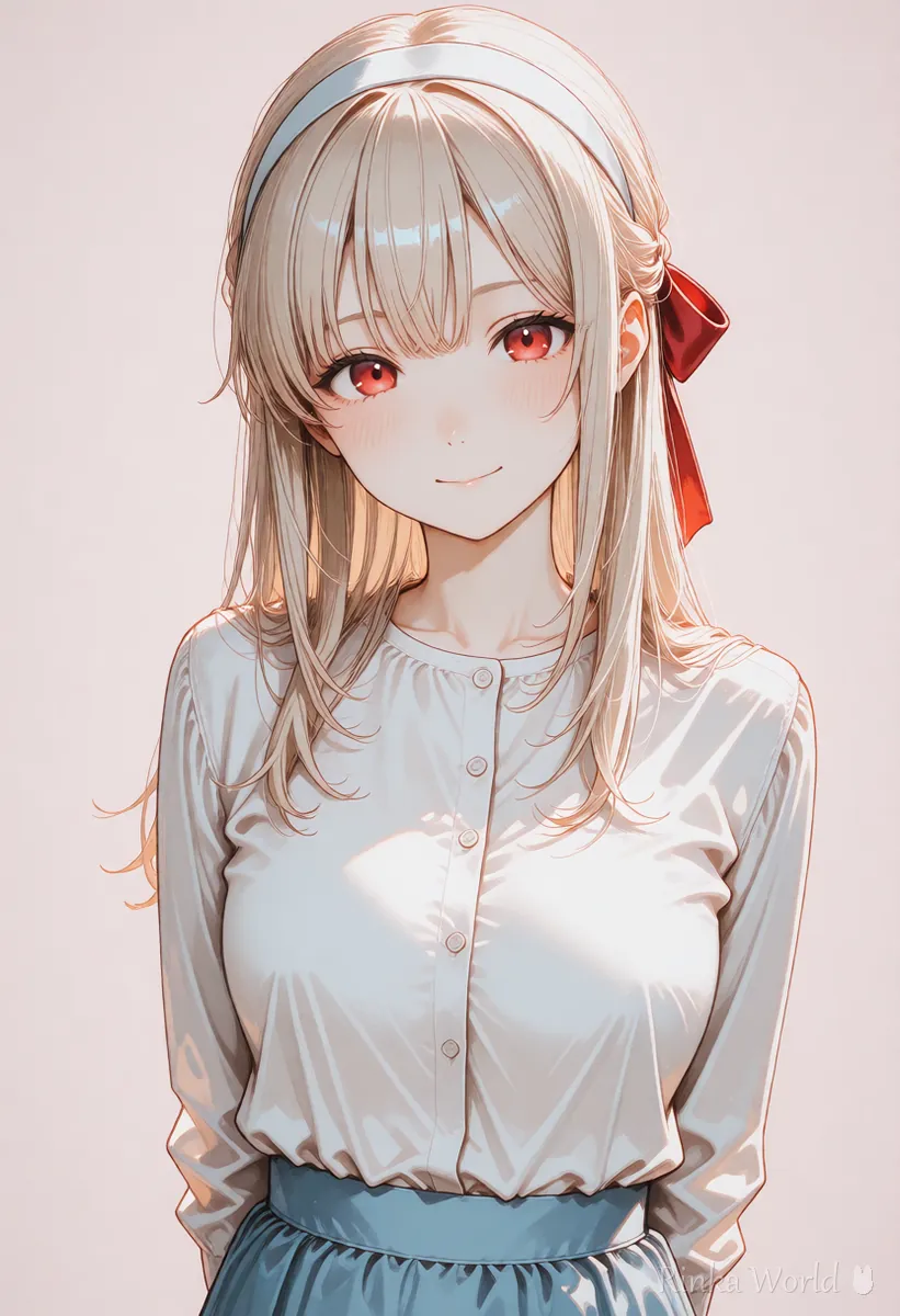 白いカチューシャをつけた長い髪の女の子のアニメイラスト
