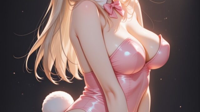 うさ耳バニーガールのAIイラスト｜Pink Petal Bunny Anime Art｜ピンクバニー衣装 花びら
