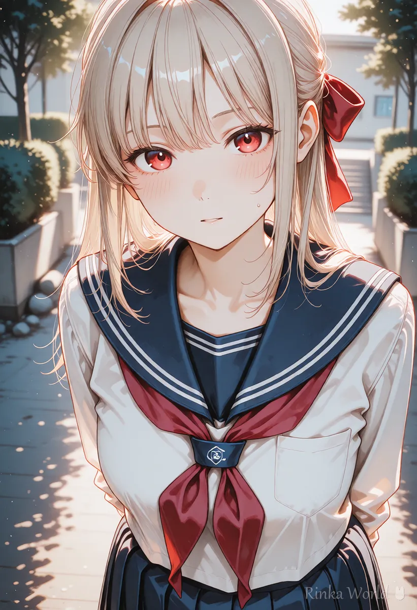 プッシュインで寄ったあとのアップのアニメの女の子、カメラワークの例