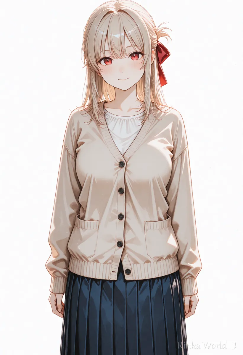 白い背景に正面を向いて立つ女の子の全身　キャラクターデザインの基本の1枚