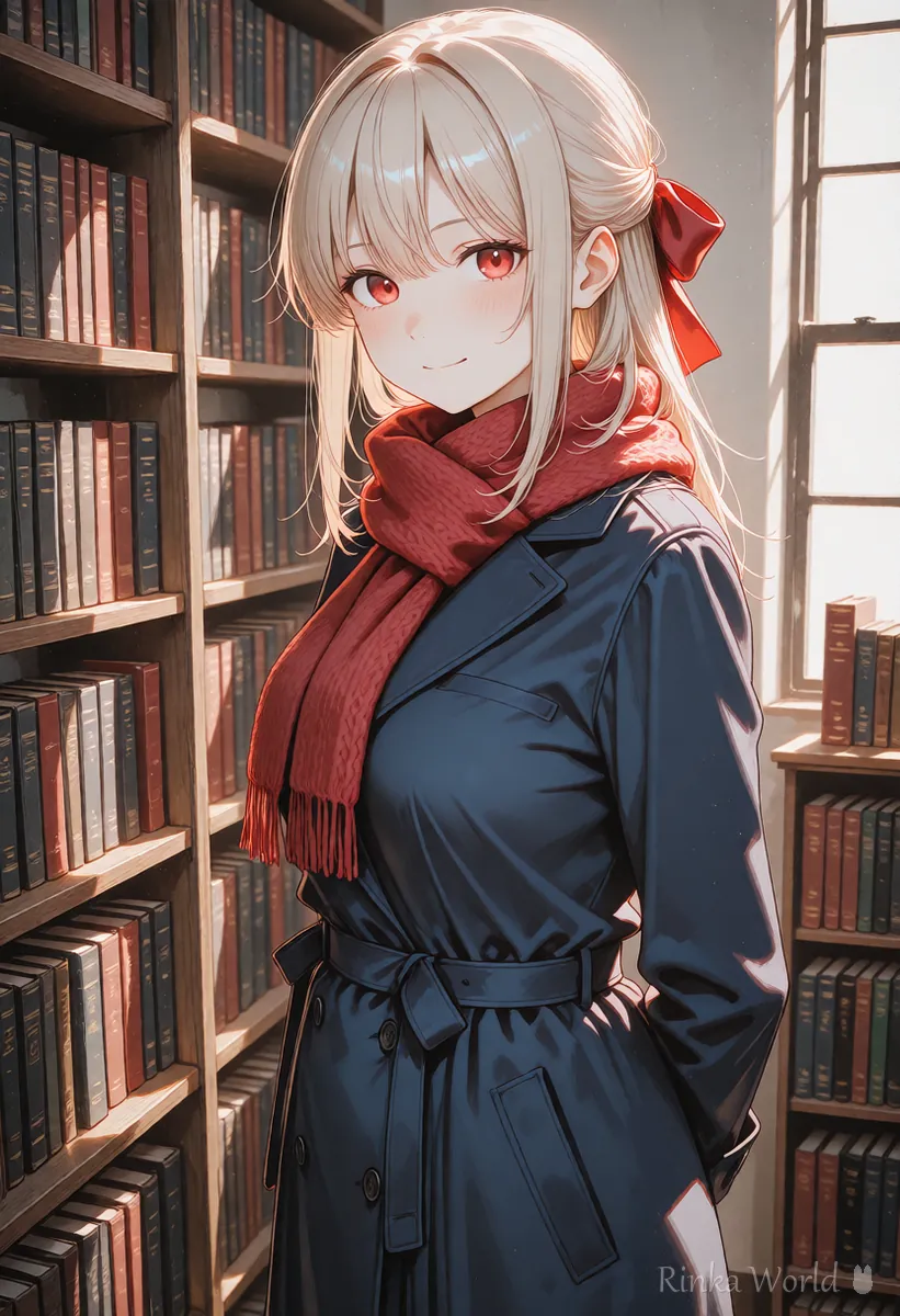 背景だけを図書室に変えた同じ女の子のイラスト　ChatGPTで背景を部分的に直す参考イメージ