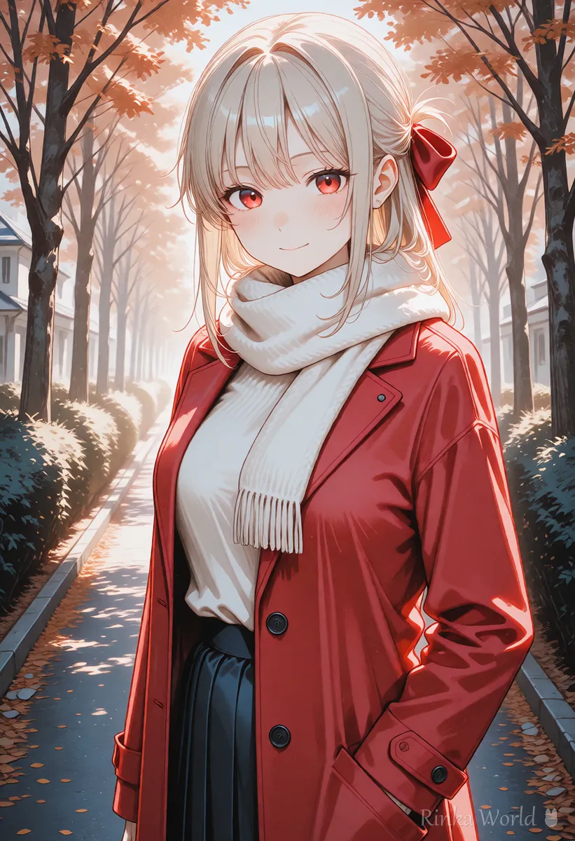 コートの色だけを赤に変えた同じ女の子のイラスト　ChatGPTで服の色を直す参考イメージ