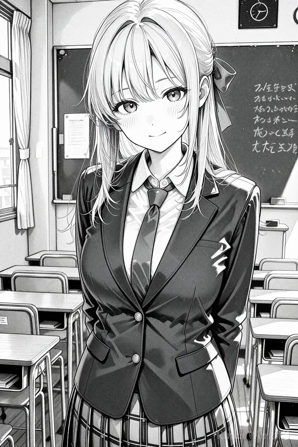 monochrome, screentones（白黒の漫画風）の作例｜Example of the monochrome manga style with screentones