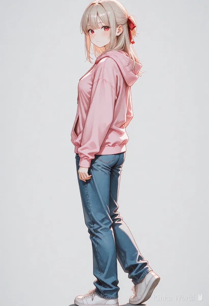 Full-body anime girl looking back with her weight on one leg, a clear pose for ControlNet reference