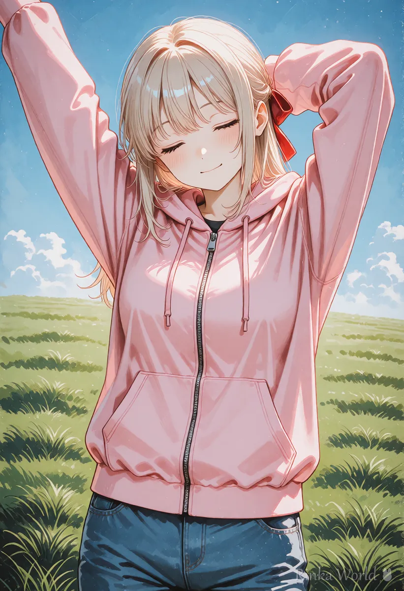 朝の光の中で伸びをする女の子のイラスト　再起動してメモリを空けて仕切りなおすイメージ