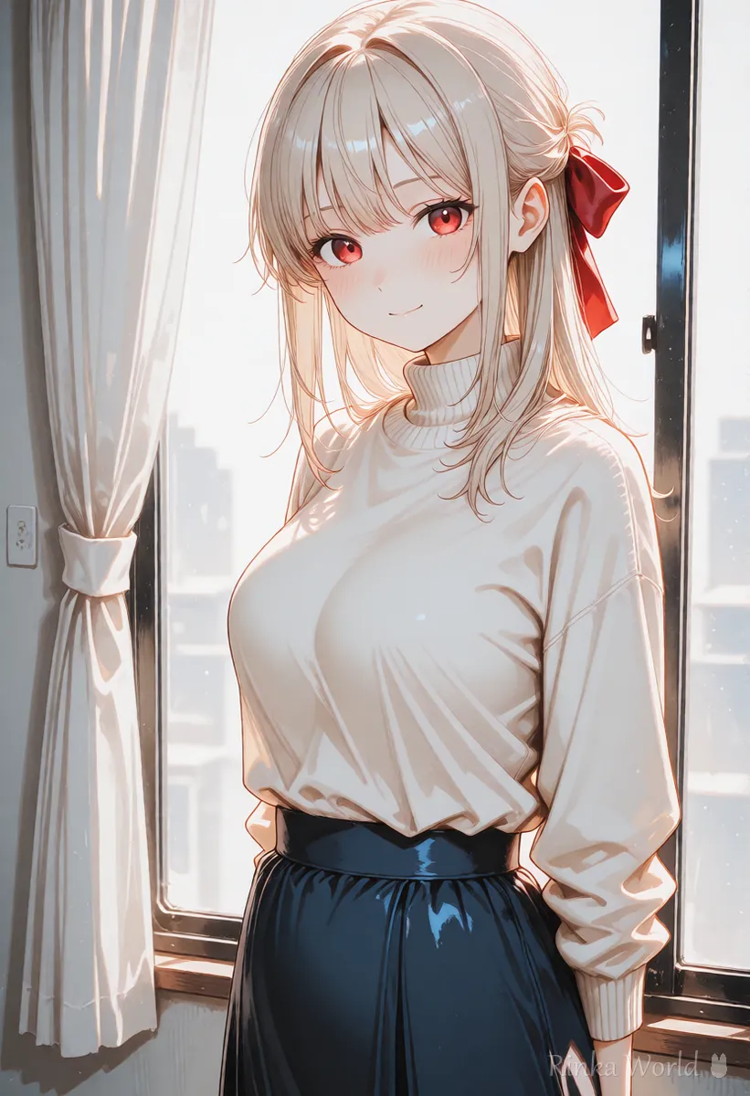 窓辺に立つ女の子のアニメイラスト　小さいサイズで下書きを作ってから大きくする流れのイメージ