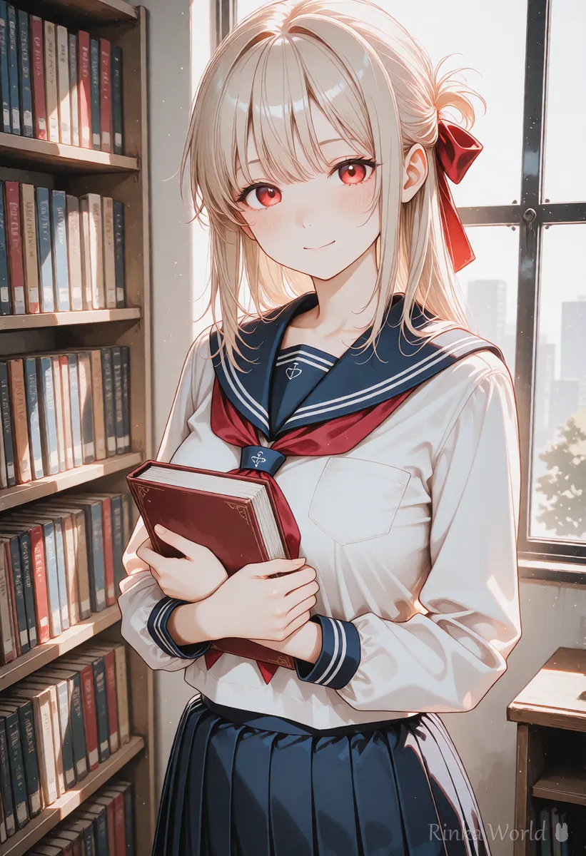 Example of the holding book tag: anime girl holding a book