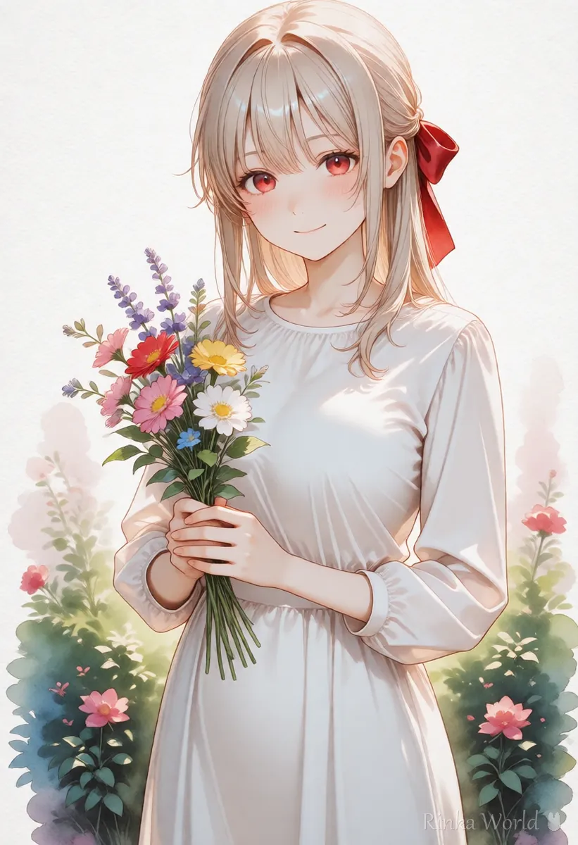水彩のようなやわらかい画風の女の子のイラスト 画風を足すイメージ