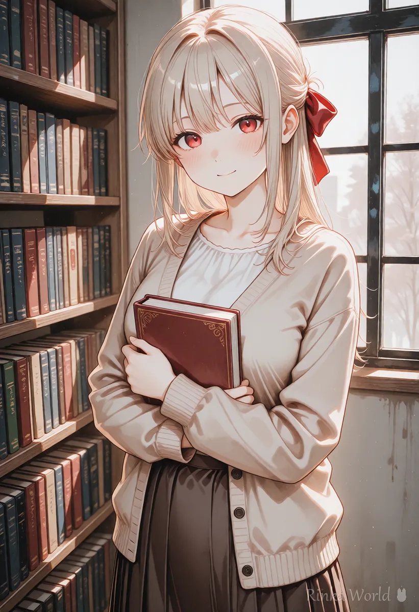 同じ図書館の場面をアニメ塗りで描いた女の子のイラスト　スタイルの選び方の比較