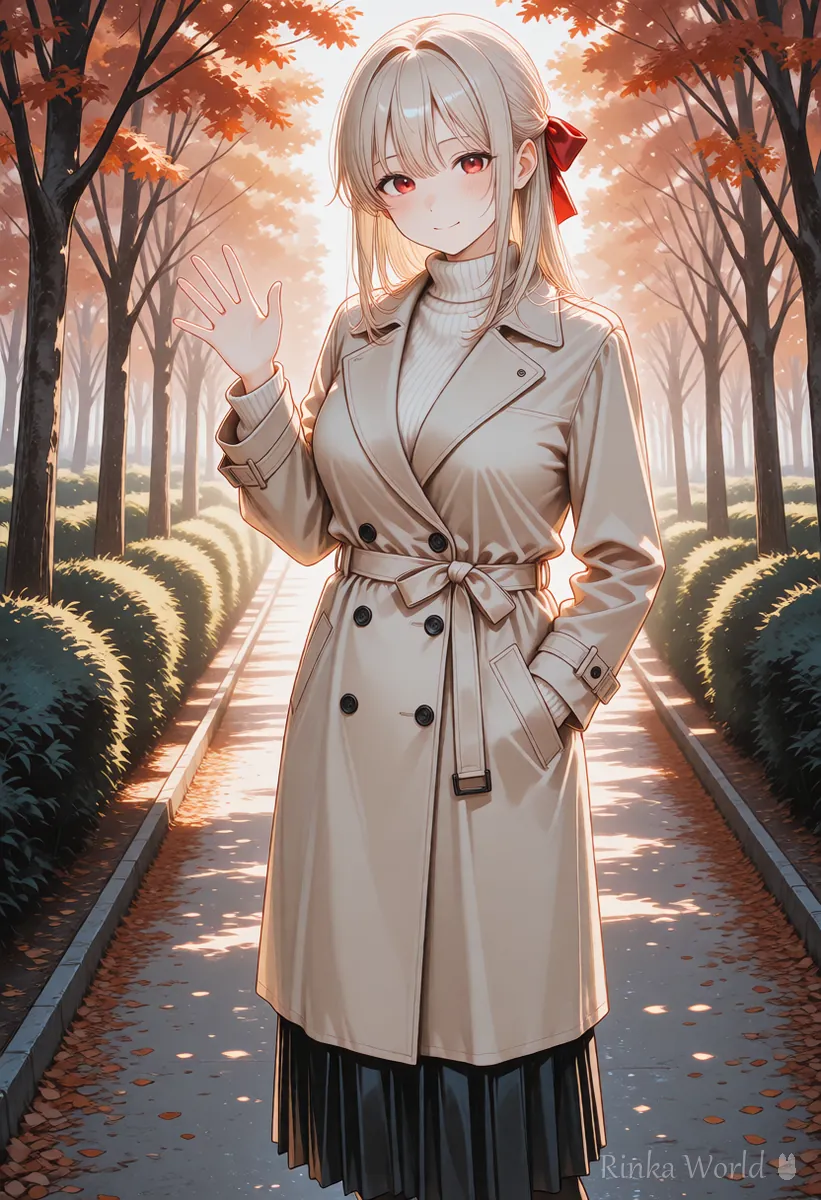 Full-body anime girl standing on a park path