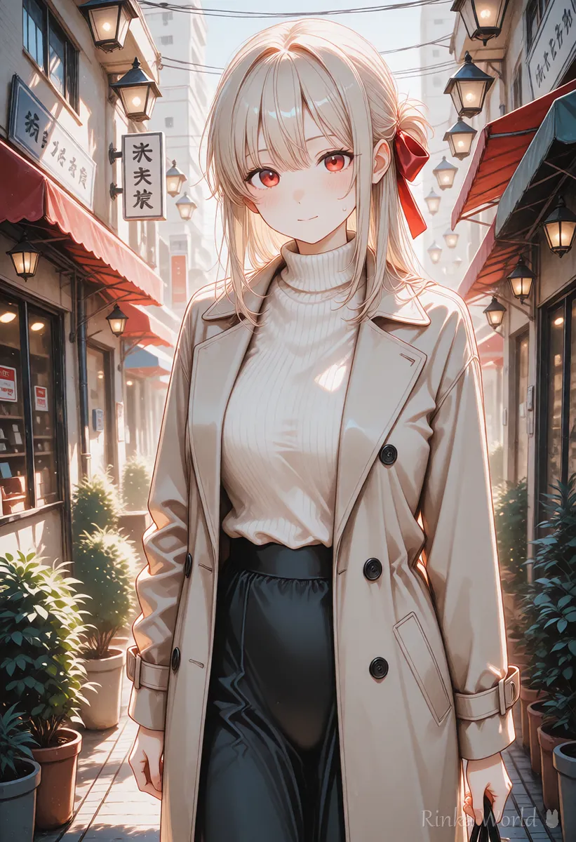 Anime girl walking down a busy shopping street, a scene where tag estimation varies