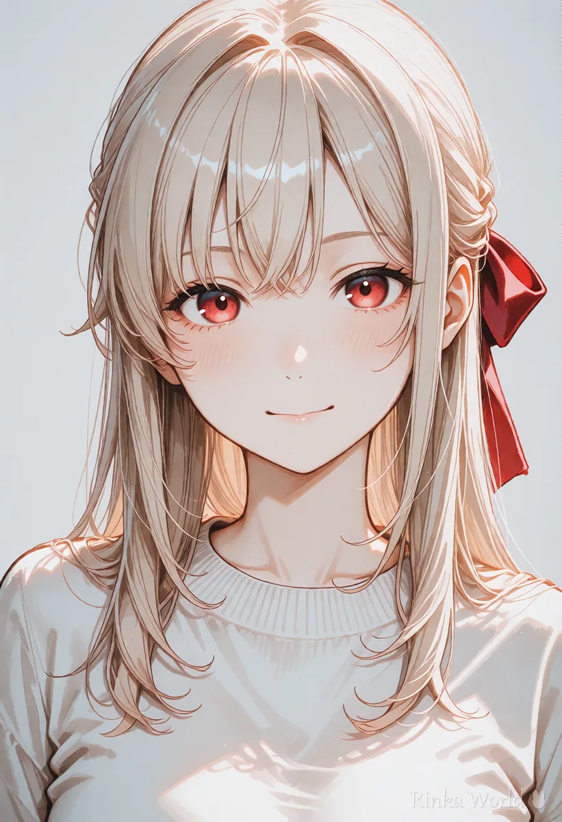 Close portrait of an anime girl with long hair and a red ribbon, a sample for tag estimation