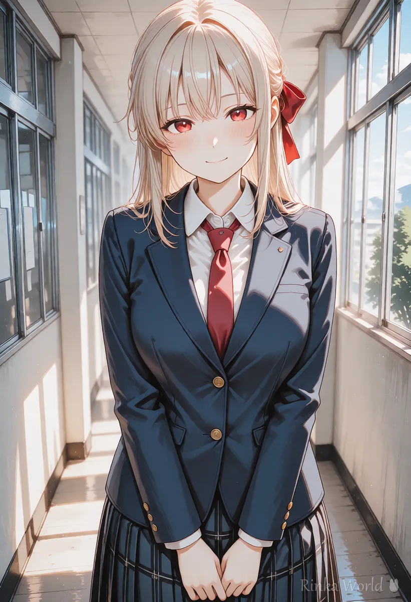 手を前で軽く重ねた簡単なポーズのアニメの女の子、AI動画で手が崩れにくい例
