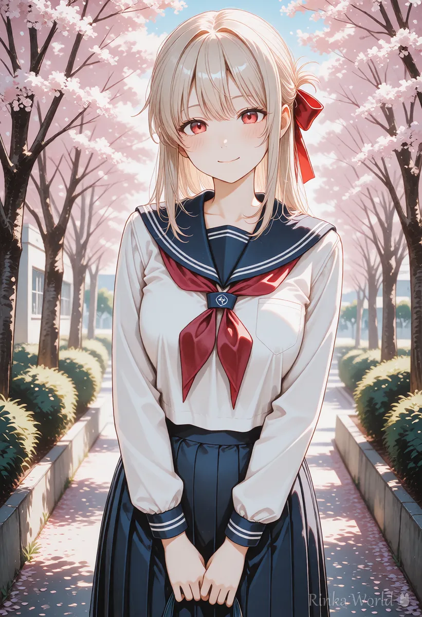 SNSに投稿する縦長の女の子のアニメイラスト 透かしを入れる位置を考える例