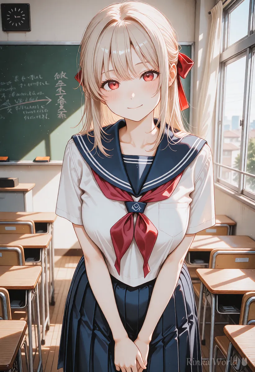 img2imgで服だけ変えた完成イメージ：同じ構図でセーラー服になった女の子のイラスト