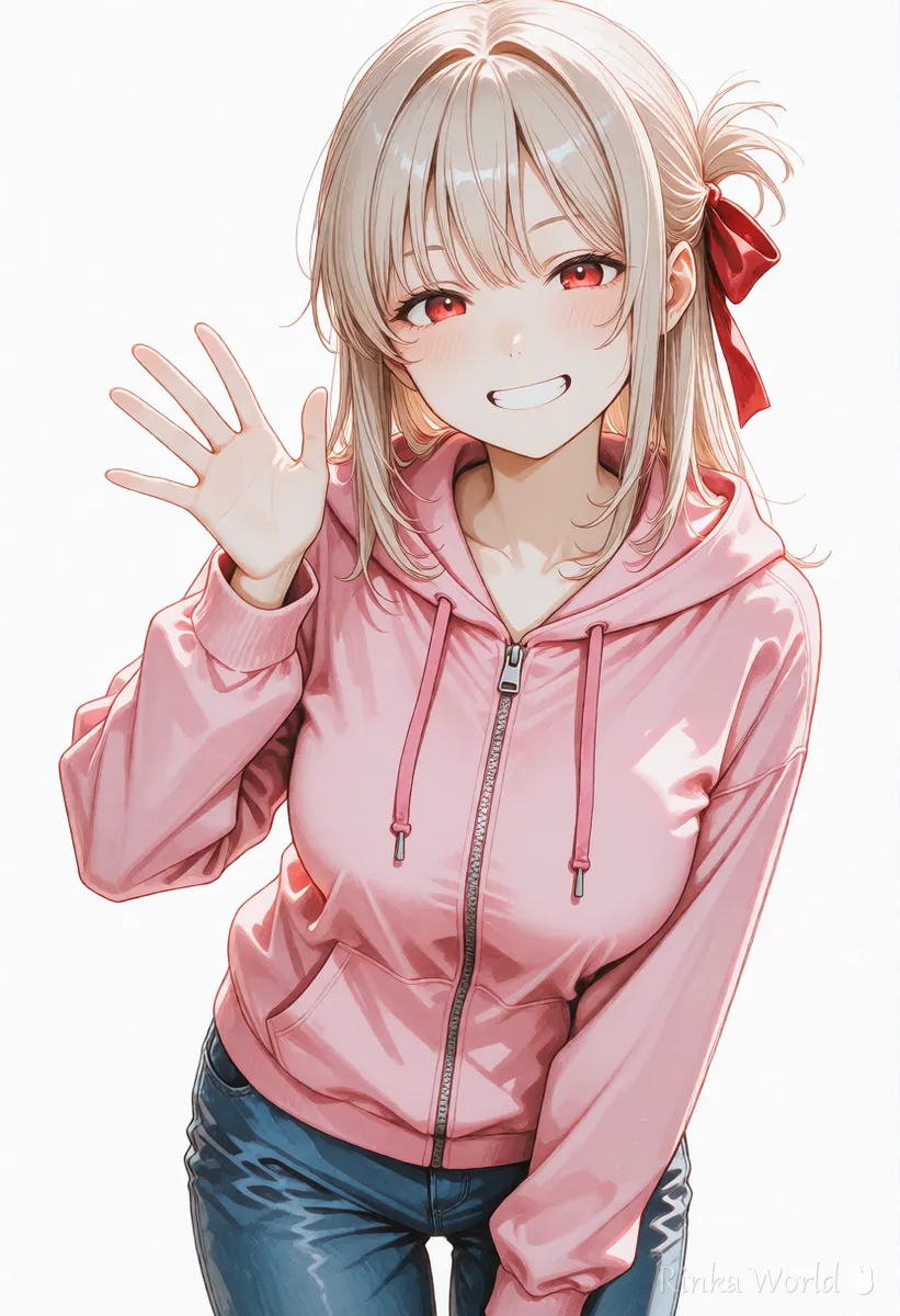 Anime girl waving on a white background, a good morning sticker example