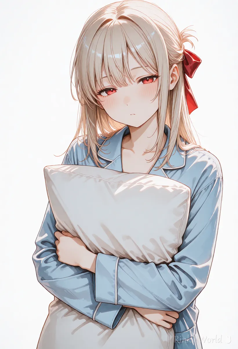 Sleepy anime girl hugging a pillow, a good night sticker example