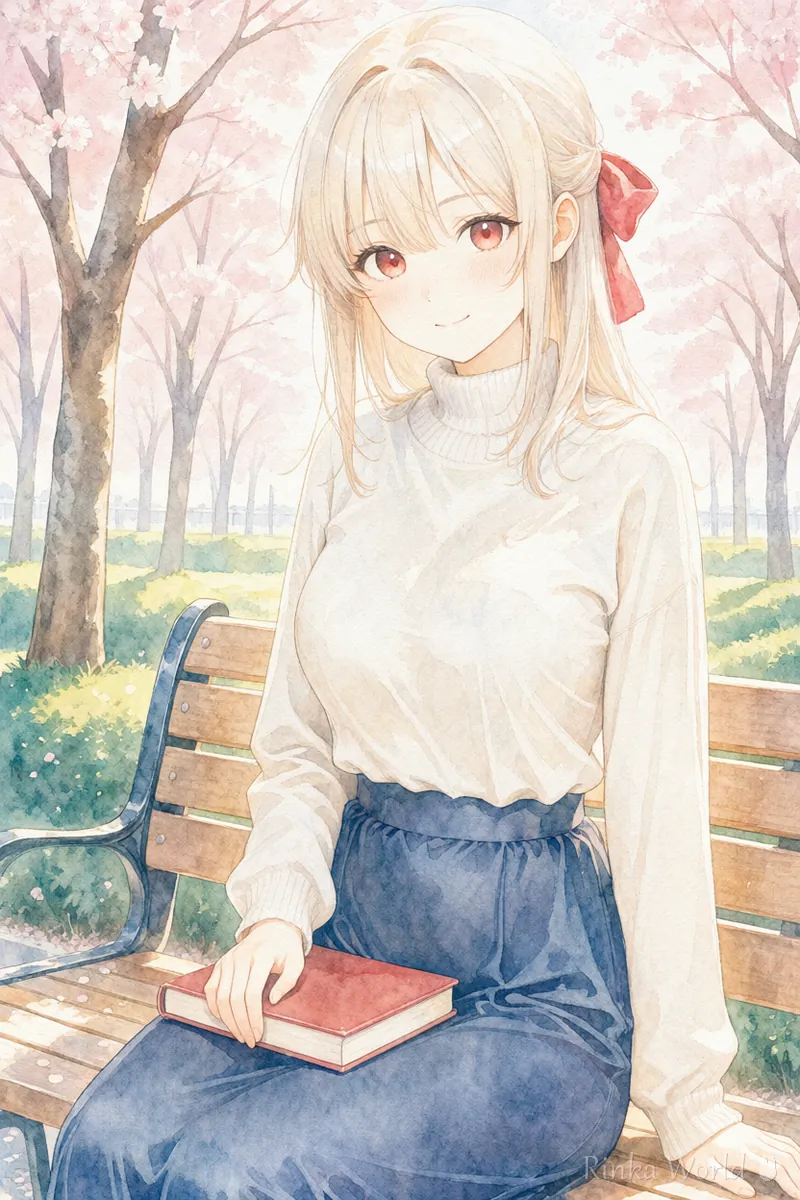 水彩画風のやわらかい色で描いたアニメの女の子のイラスト　Midjourneyのスタイル参照で雰囲気をそろえる参考
