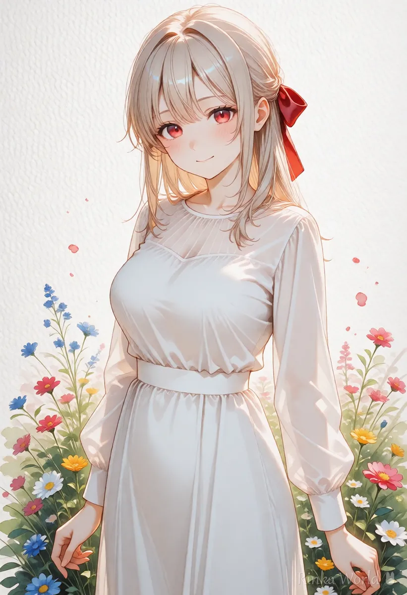 水彩画風の淡い色で描いたアニメの女の子のイラスト（水彩風の指定の例）