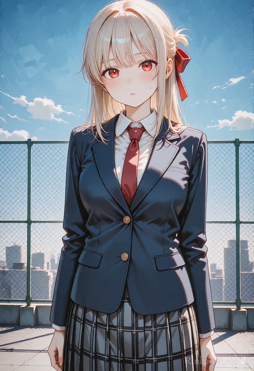 同じ構図で目を丸くしておどろく女の子のイラスト　インペイントで表情だけ変えた参考イメージ