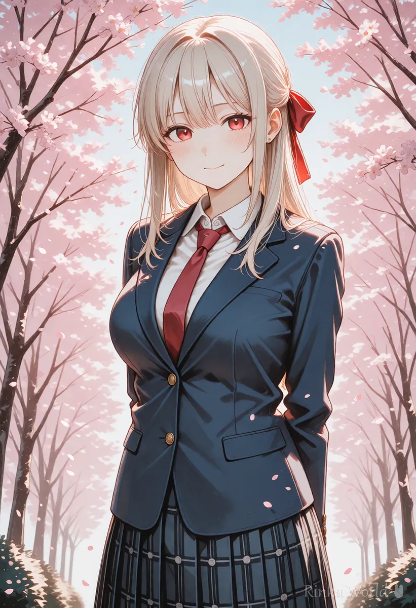 制服で笑顔のアニメの女の子の上半身イラスト（Ponyのプロンプトの書き方の作例イメージ）